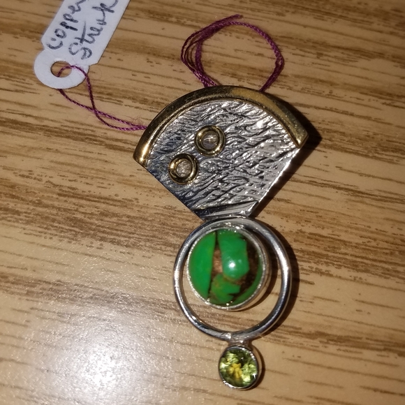 New Sterling Silver Copper streaked green turquoise pendant - Picture 3 of 6